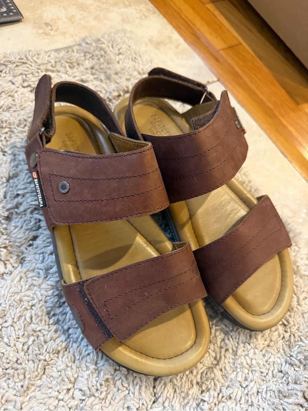 European Brown Leather Strappy Comfort Sandals, size 38/6, please see pic